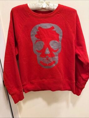 Zadig & Voltaire Red Crewneck Sweatshirt with Silver Skull
